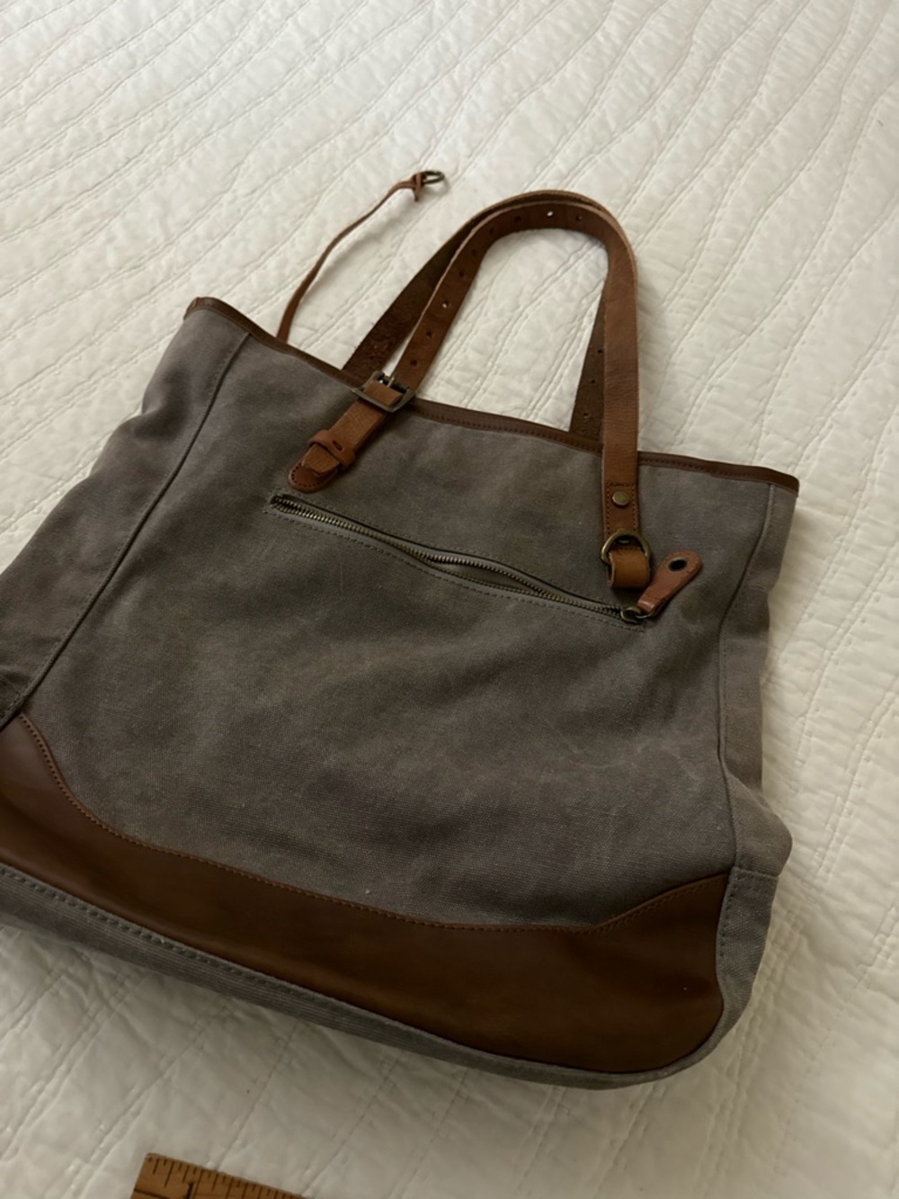 TSD Gray Canvas Tote with Brown Leather Trim - Picture 5 of 7